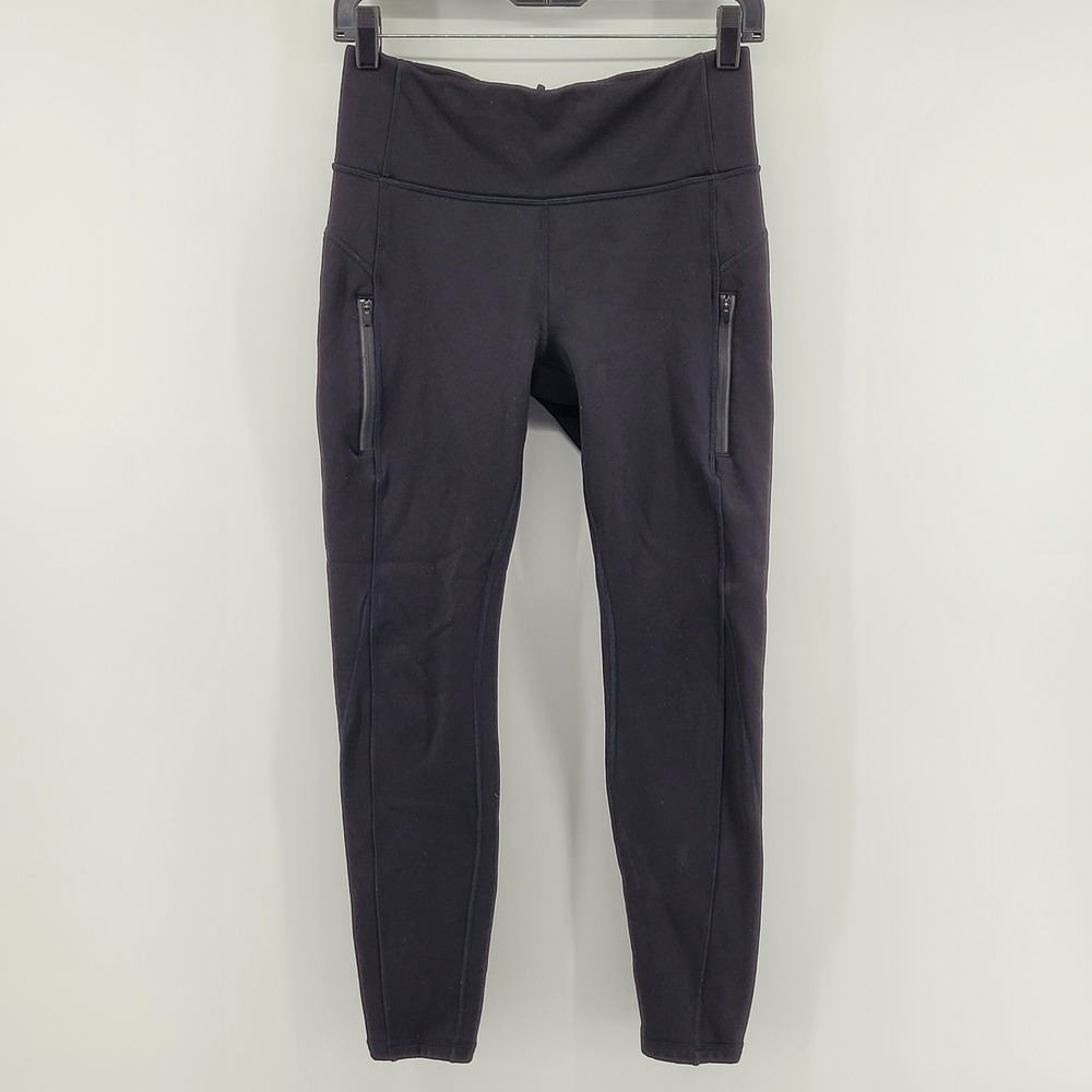 Athleta Peak Hybrid Tight Womens Medium Black Zipper Pockets Leggings 353816-03‎